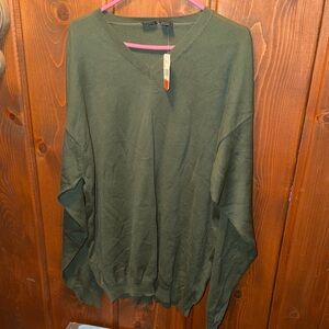 Northcrest Forest Green V-Neck Cotton Sweater NWT